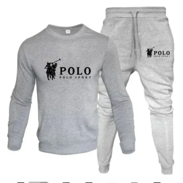 Men's autumn and winter casual round-neck sweatshirt and jogging pants set for outdoor fitness