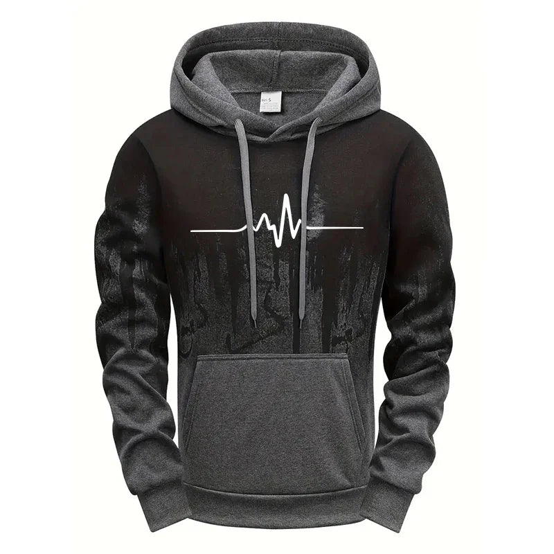 Men's casual polyester tracksuit with geometric pattern and drawstring pants for autumn and winter