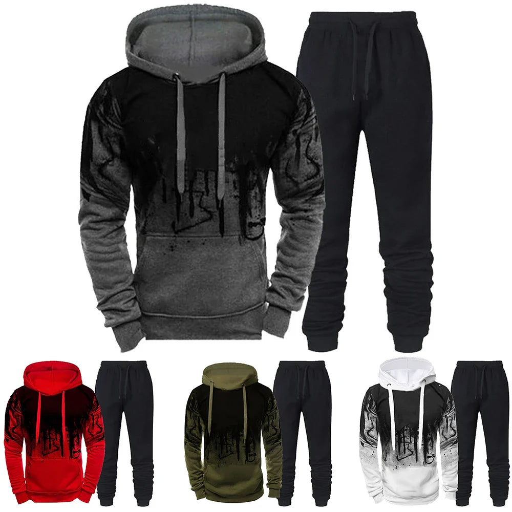Men's autumn winter camouflage tracksuit with hoodie and pockets