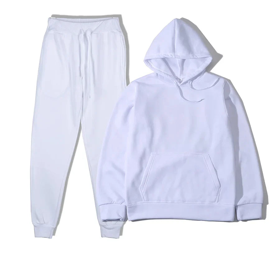 Men's casual autumn and winter polyester tracksuit with o-neck and drawstring pants