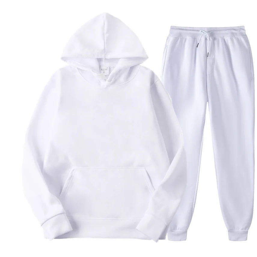 Men's autumn and winter polyester tracksuit with full sleeves and drawstring pants, casual style