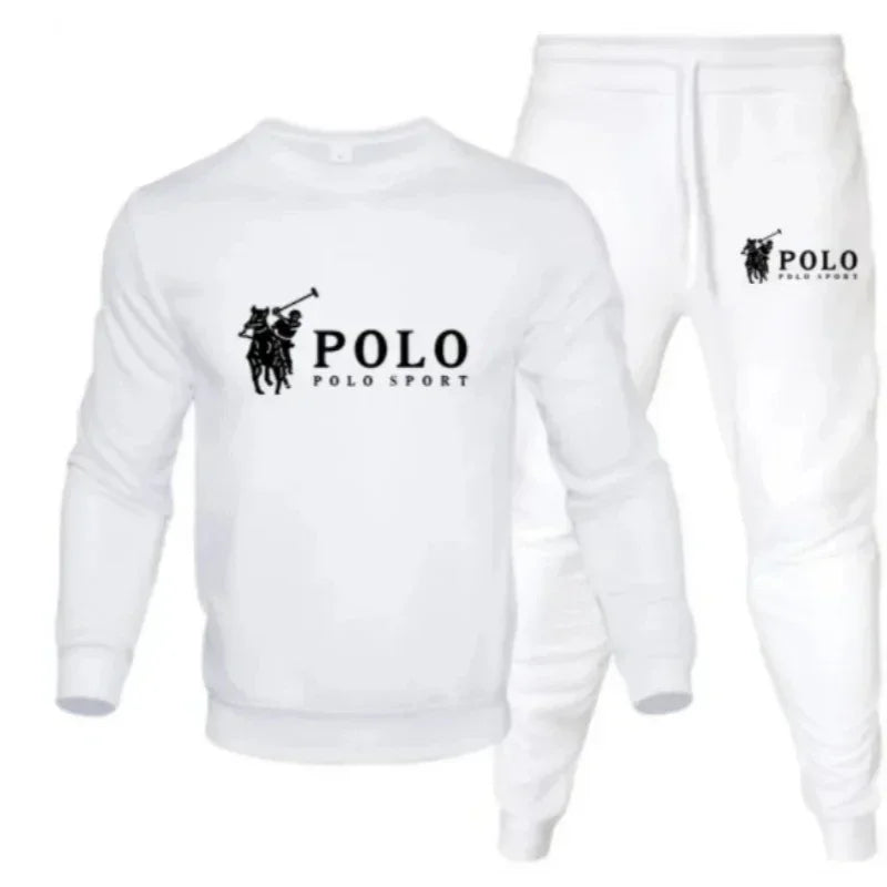 Men's autumn and winter casual round-neck sweatshirt and jogging pants set for outdoor fitness
