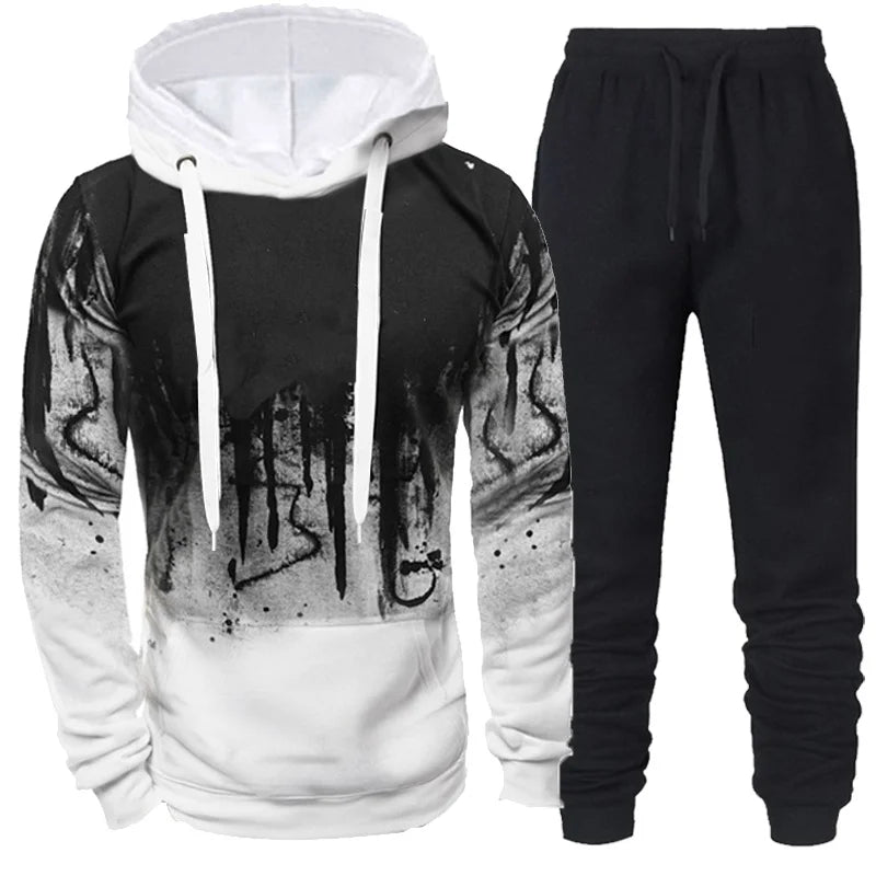 Men's autumn winter camouflage hoodie tracksuit with pockets and drawstring pants