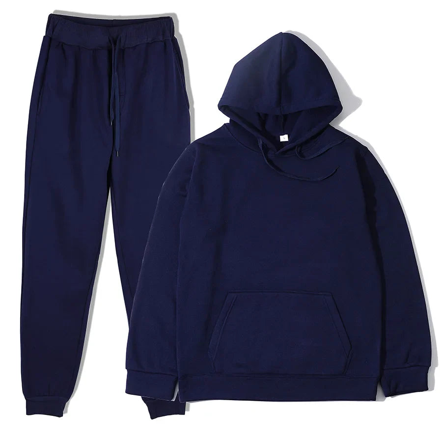 Men's autumn and winter casual polyester tracksuit with drawstring pants and appliques detail