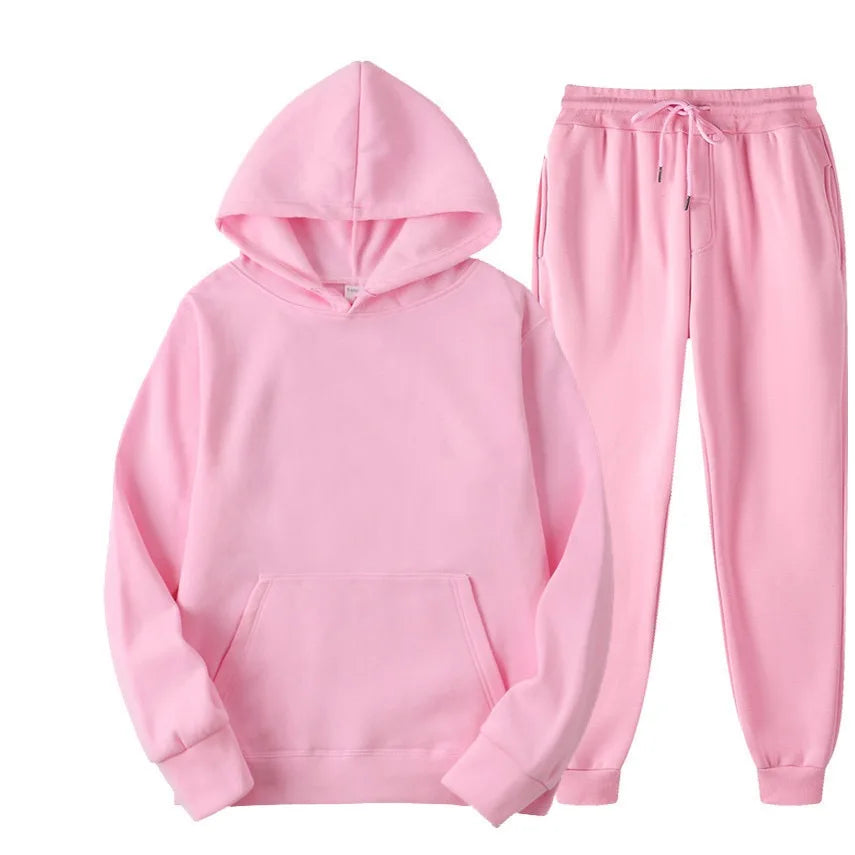 Men's casual autumn and winter polyester tracksuit with O-neck and drawstring pants