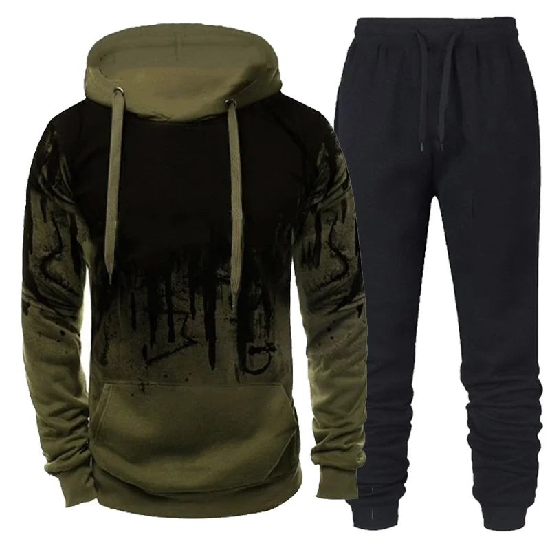 Men's autumn winter camouflage tracksuit hoodie with pockets and drawstring pants