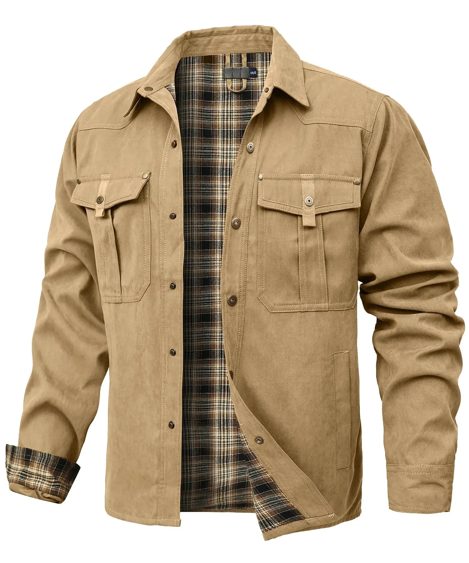 Men's Jackets Spring Flannel Lined Shirt Coat
