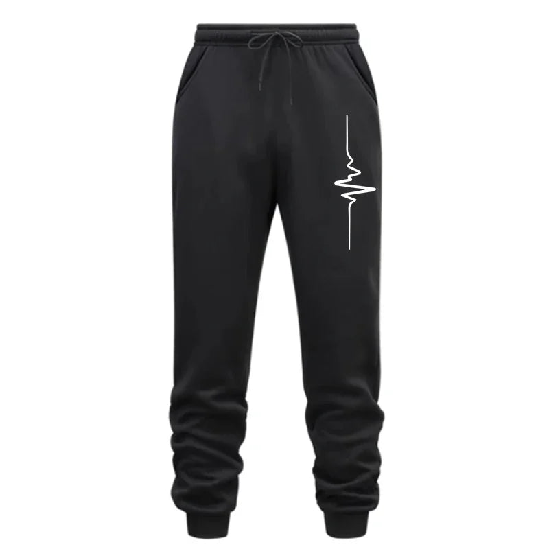 Men's casual polyester tracksuit with geometric pattern and drawstring pants for autumn and winter