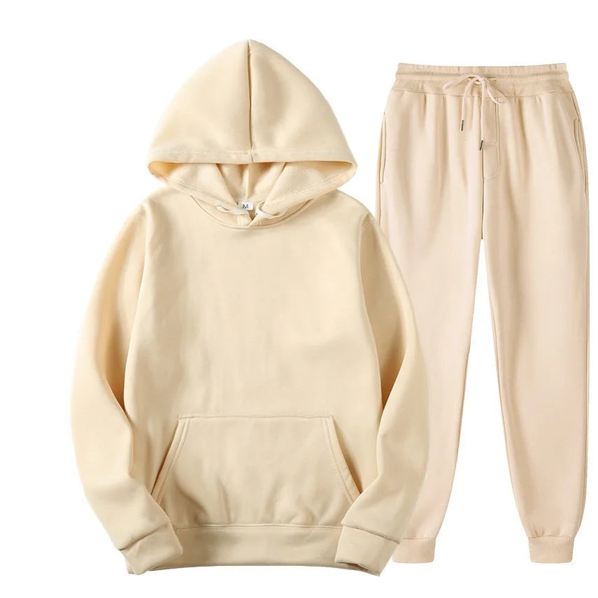 Men's casual autumn and winter solid polyester tracksuit with full sleeves and drawstring pants