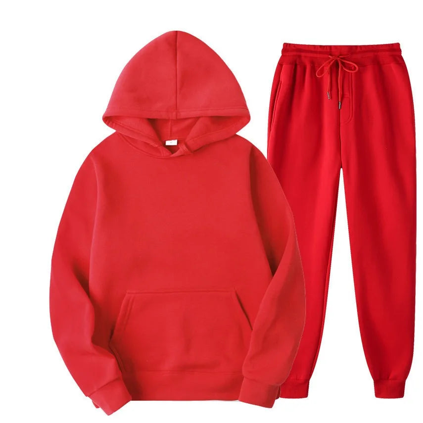 Men's casual autumn and winter polyester tracksuit with drawstring pants and O-neck collar