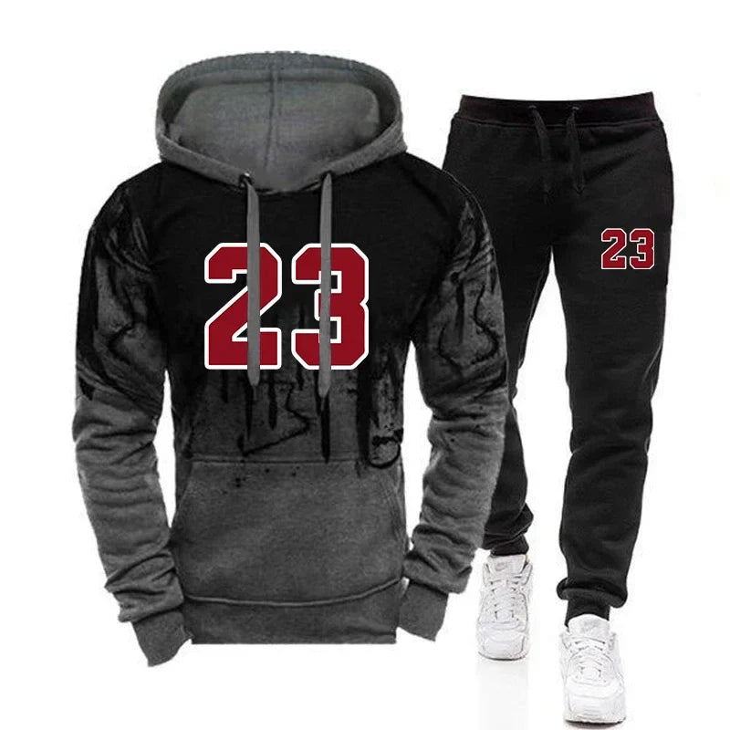 Men's casual polyester hoodies with appliques and pockets for autumn and winter jogging
