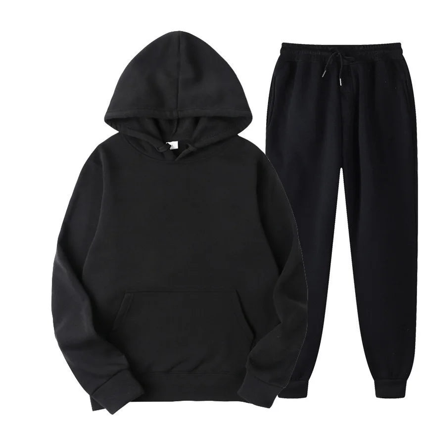 Men's casual autumn and winter tracksuit set with polyester fabric and drawstring pants