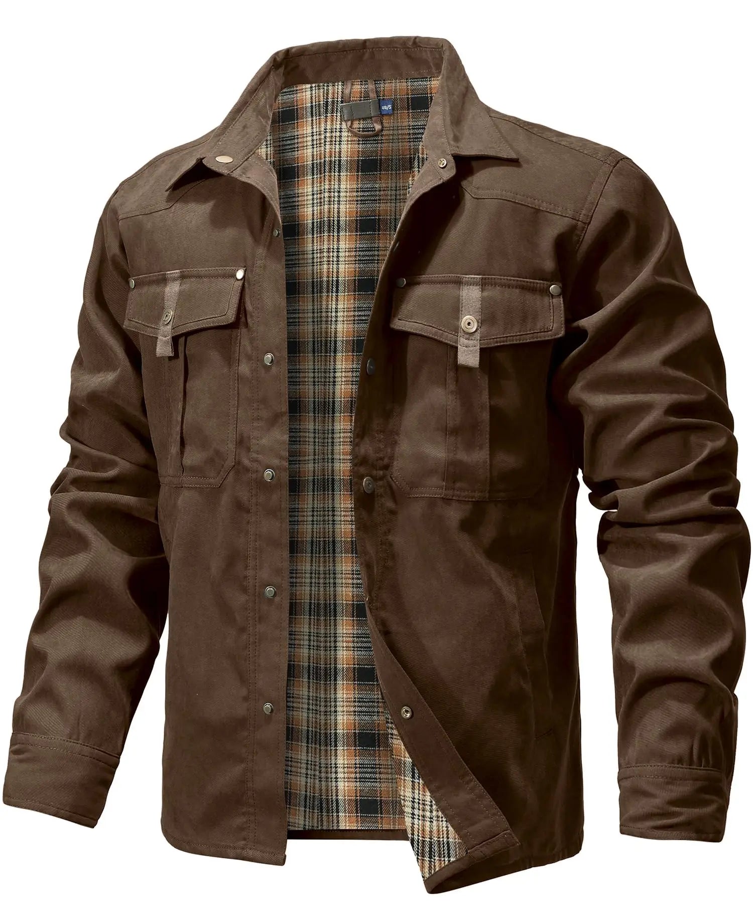 Men's Jackets Spring Flannel Lined Shirt Coat