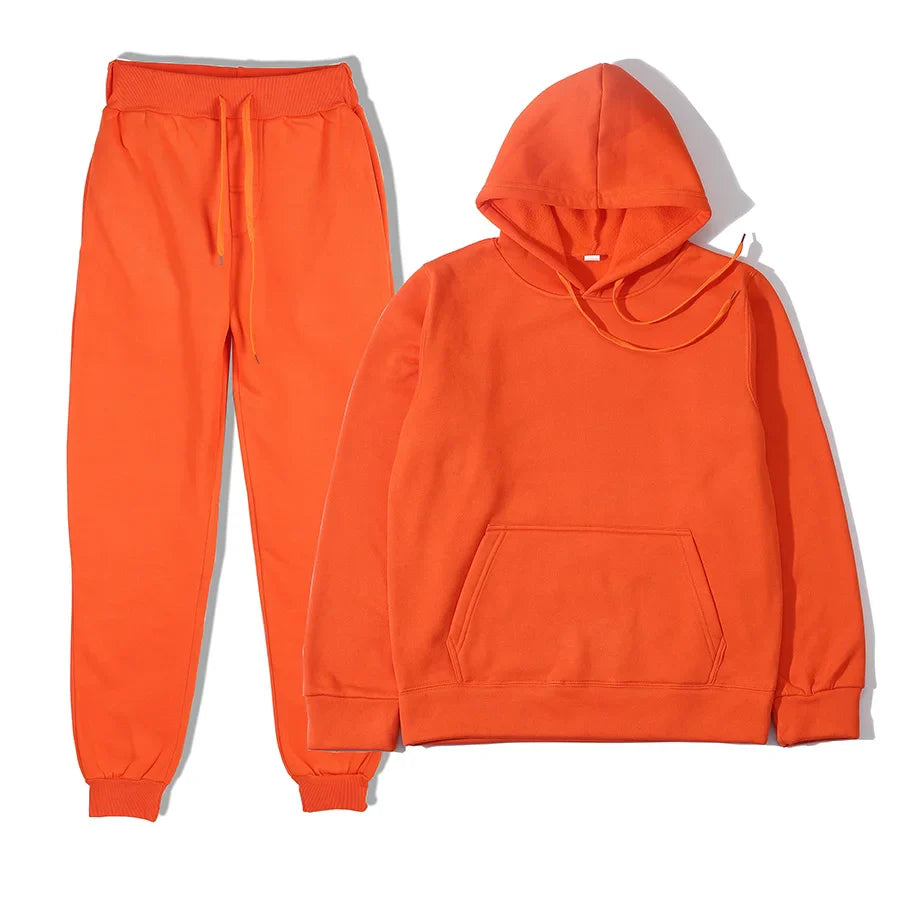Men's casual autumn and winter polyester tracksuit with drawstring pants and O-neck collar