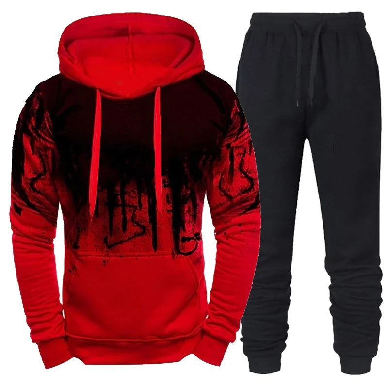 Men's autumn winter camouflage tracksuit with hoodie and pockets, casual polyester full sleeve design