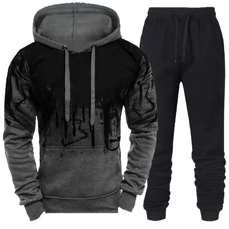 Men's autumn winter trending camouflage tracksuit with hoodie and pockets