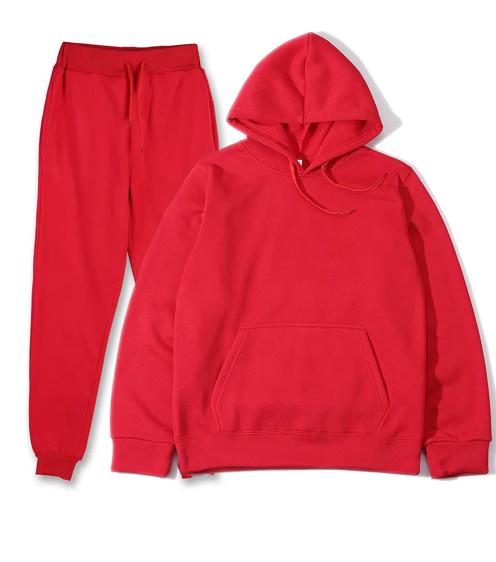 Men's casual polyester tracksuit for autumn and winter with drawstring pants and O-neck collar