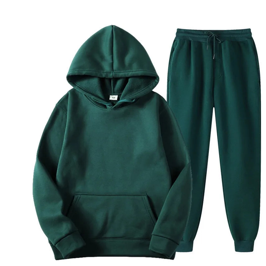 Men's casual autumn and winter polyester tracksuit with O-neck collar and drawstring pants