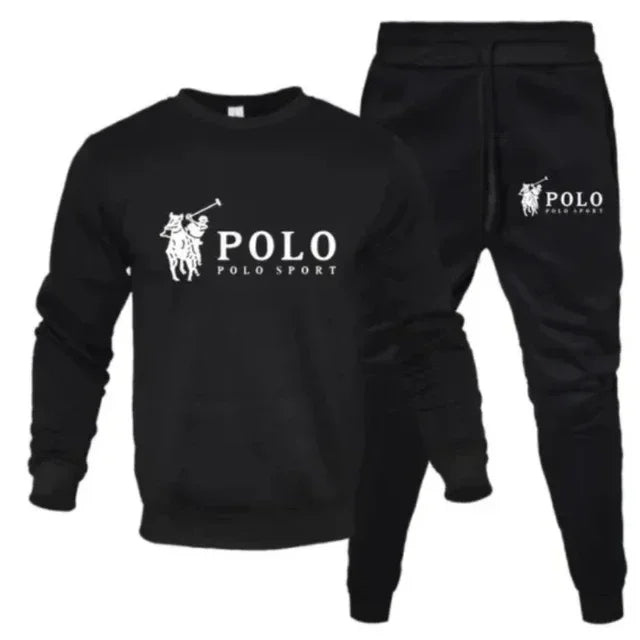 Men's round-neck autumn and winter sweatshirt and jogging pants set for casual outdoor fitness