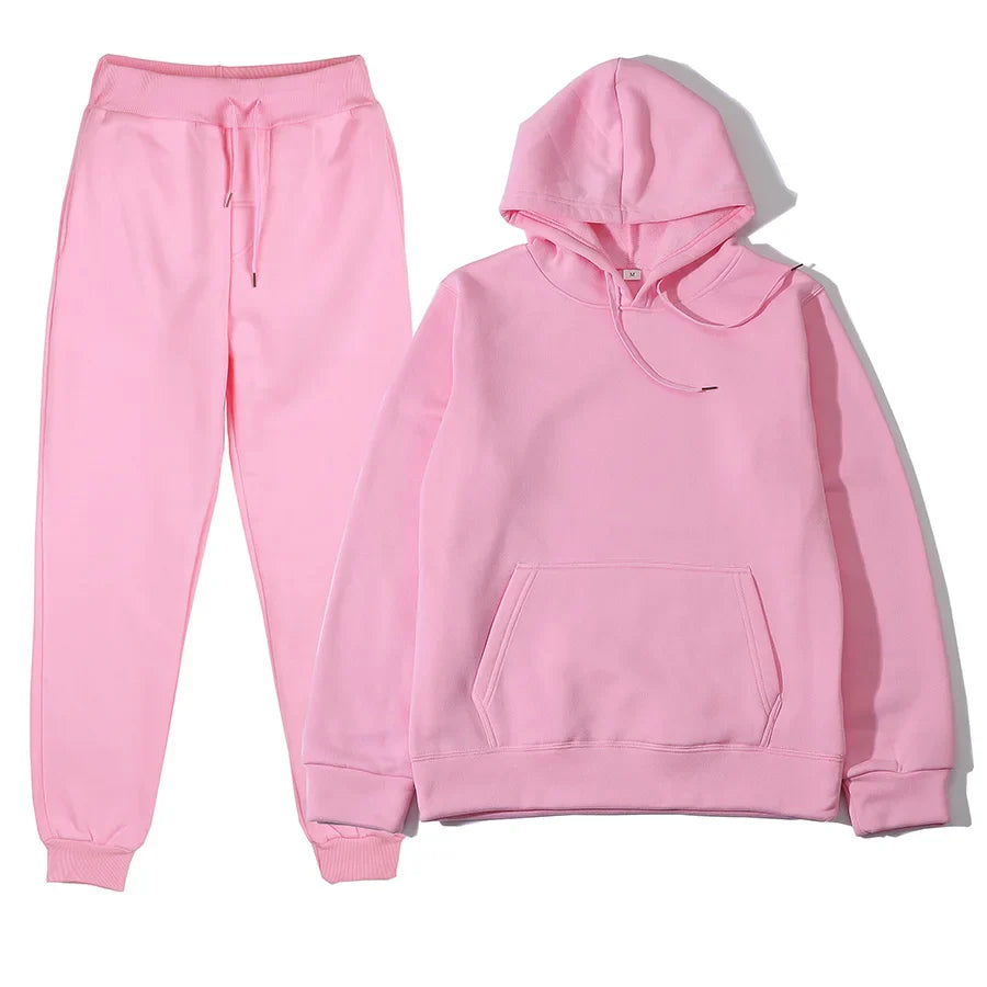 Men's autumn winter casual polyester tracksuit with o-neck and drawstring pants