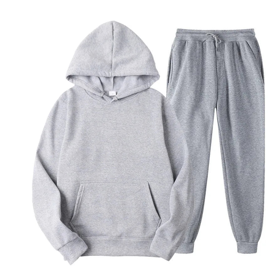Men's autumn and winter casual polyester tracksuit with full sleeves and drawstring pants