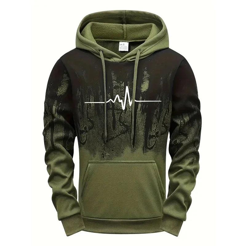Men's casual polyester tracksuit with geometric pattern and drawstring pants for autumn and winter