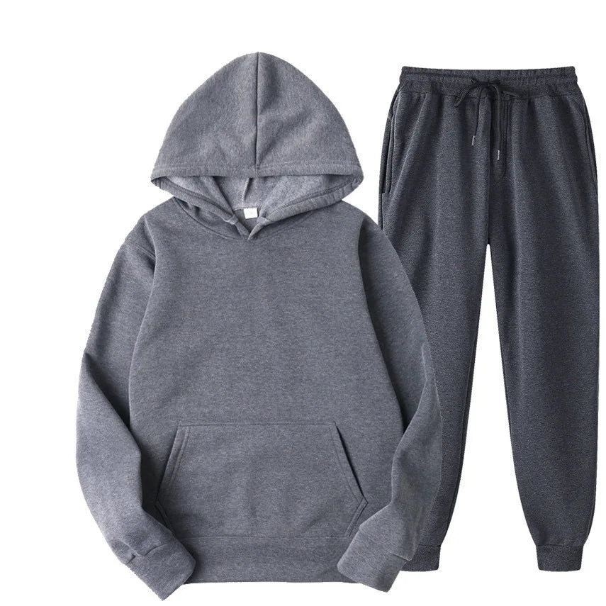 men's autumn and winter casual polyester tracksuit with full sleeves and drawstring pants