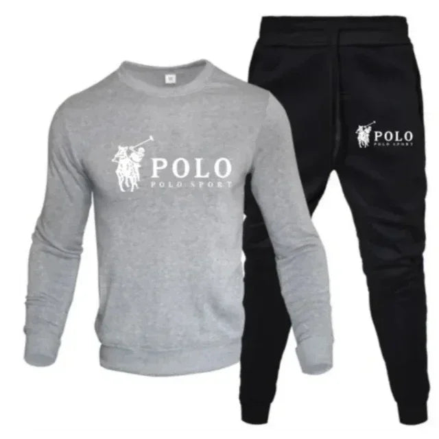 Men's autumn and winter casual round-neck sweatshirt and jogging pants set for outdoor fitness