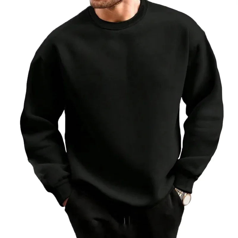 Men's casual polyester tracksuit with pullover top and elastic waist pants for autumn and winter