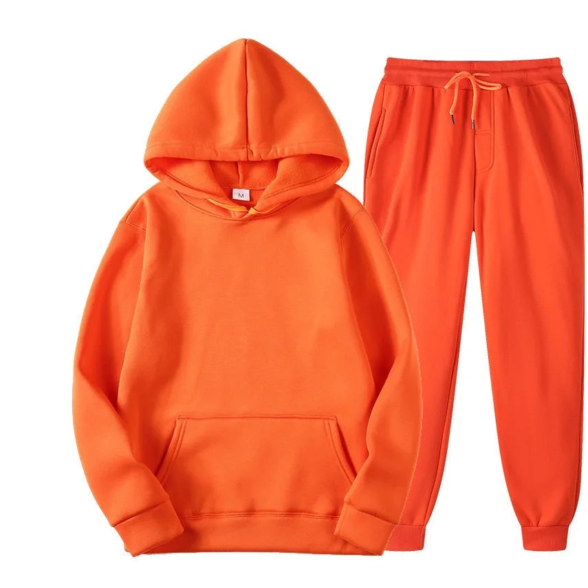 Men's autumn and winter casual polyester tracksuit with full sleeves and drawstring pants
