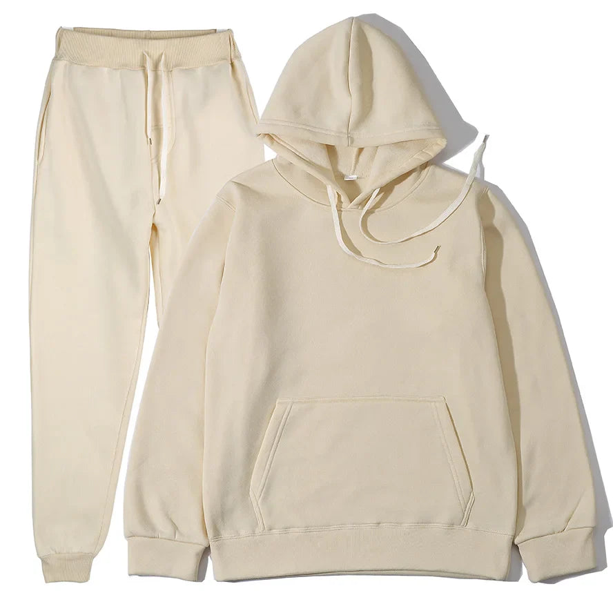 Men's solid polyester tracksuit with drawstring pants for casual autumn and spring wear