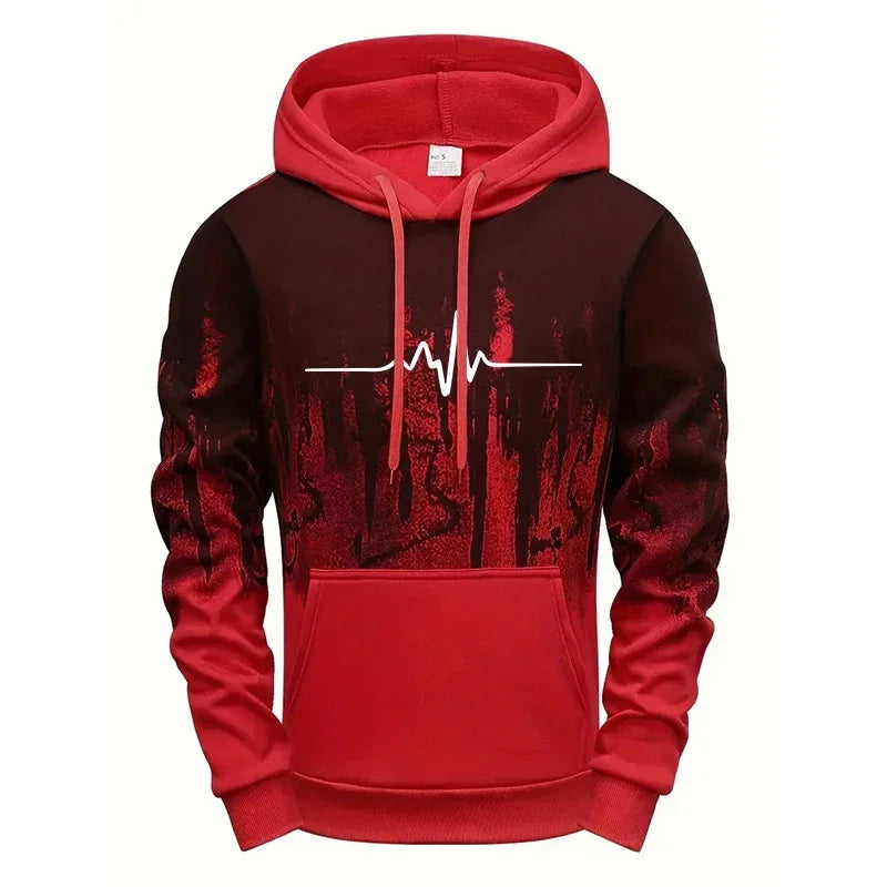Men's casual polyester tracksuit with geometric pattern and drawstring pants for autumn and winter
